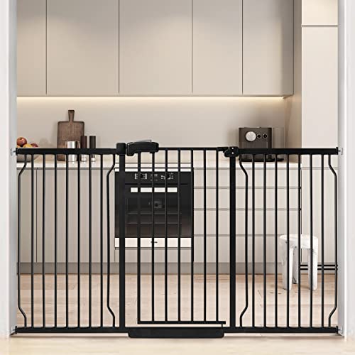 HEMRORO 66.5-71" Extra Wide Baby Gate for Stairs Doorways, 37.4" Extra Tall Metal Dog Gate for The House, Easy Walk Thru Auto Close Child Safety Gate Pressure Mounted with Extension Kit, Black by hemroro