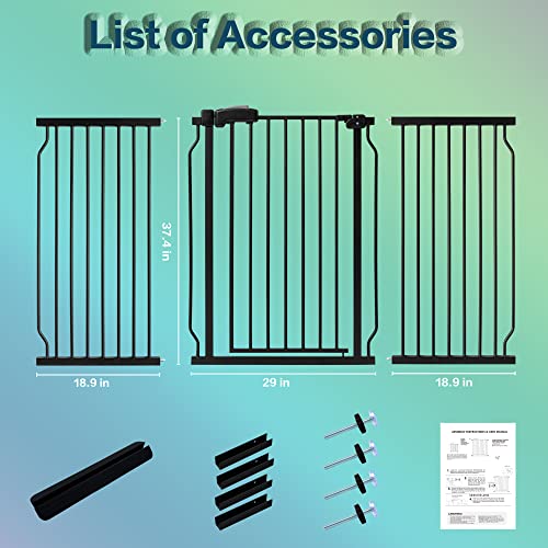HEMRORO 66.5-71" Extra Wide Baby Gate for Stairs Doorways, 37.4" Extra Tall Metal Dog Gate for The House, Easy Walk Thru Auto Close Child Safety Gate Pressure Mounted with Extension Kit, Black by hemroro