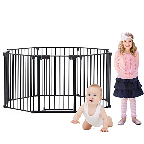 JINTANGLI PET 200" Wide Baby Gate Metal Safety Playpen - Fireplace Fence for Toddler/Pet/Dog/House Stairs, 8-Panel, Black by Pyao