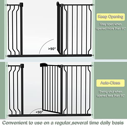 HEMRORO 66.5-71" Extra Wide Baby Gate for Stairs Doorways, 37.4" Extra Tall Metal Dog Gate for The House, Easy Walk Thru Auto Close Child Safety Gate Pressure Mounted with Extension Kit, Black by hemroro