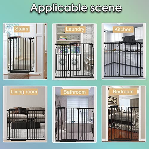 HEMRORO 66.5-71" Extra Wide Baby Gate for Stairs Doorways, 37.4" Extra Tall Metal Dog Gate for The House, Easy Walk Thru Auto Close Child Safety Gate Pressure Mounted with Extension Kit, Black by hemroro