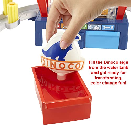 Disney Pixar Cars Color Change Dinoco Car Wash Playset with Pitty and Exclusive Lightning McQueen Vehicle, Interactive Water Play Toy for Kids Age 4 Years and Older from Mattel