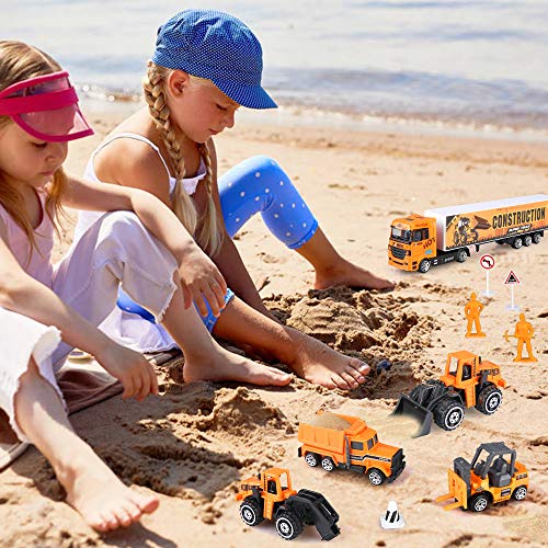 27 in 1 Kids Construction Vehicles Truck Cars Toys with Play Mat,Mini Engineering Diecast Pull Back Cars Alloy Truck Playset and 12 Road Signs for Boy Toddlers Birthday Christmas Party Gift Age 3+ from kramow