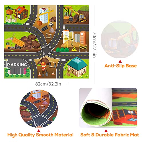 27 in 1 Kids Construction Vehicles Truck Cars Toys with Play Mat,Mini Engineering Diecast Pull Back Cars Alloy Truck Playset and 12 Road Signs for Boy Toddlers Birthday Christmas Party Gift Age 3+ from kramow