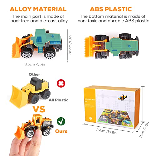 27 in 1 Kids Construction Vehicles Truck Cars Toys with Play Mat,Mini Engineering Diecast Pull Back Cars Alloy Truck Playset and 12 Road Signs for Boy Toddlers Birthday Christmas Party Gift Age 3+ from kramow