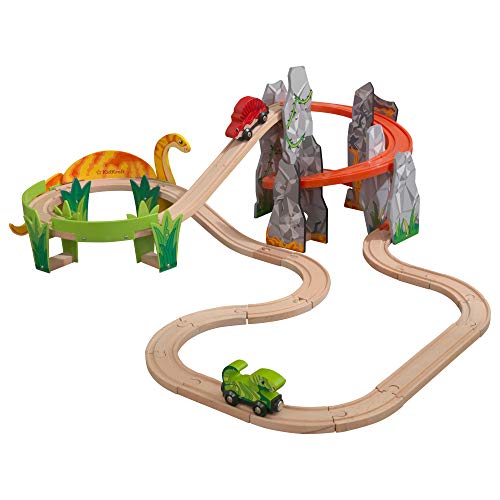 KidKraft Adventure Tracksâ¢: Dino World Volcano Escape 32-pc. Wooden Train Track and Vehicle Play Set, Gift for Ages 3+ from KidKraft