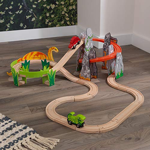 KidKraft Adventure Tracksâ¢: Dino World Volcano Escape 32-pc. Wooden Train Track and Vehicle Play Set, Gift for Ages 3+ from KidKraft