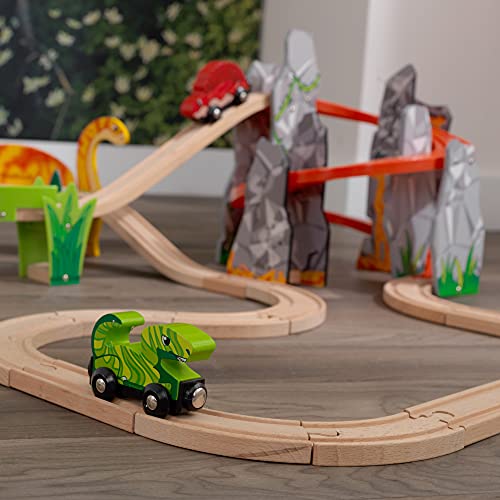 KidKraft Adventure Tracksâ¢: Dino World Volcano Escape 32-pc. Wooden Train Track and Vehicle Play Set, Gift for Ages 3+ from KidKraft