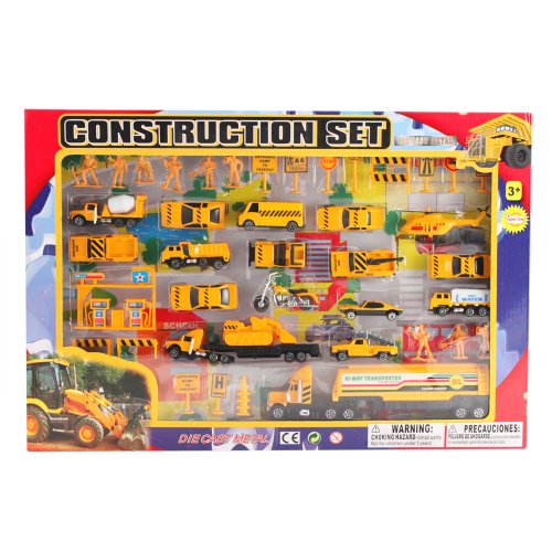 METRO Complete Construction Crew 43 Piece Mini Toy Diecast Vehicle Play Set, Comes with Street Play Mat, Variety of Vehicles and Figures by Metro