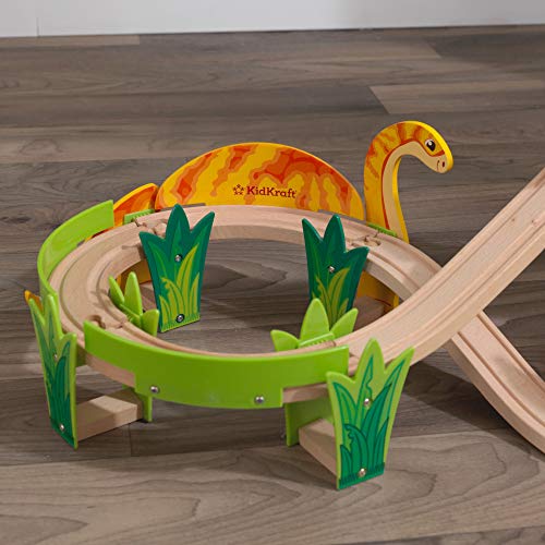 KidKraft Adventure Tracksâ¢: Dino World Volcano Escape 32-pc. Wooden Train Track and Vehicle Play Set, Gift for Ages 3+ from KidKraft