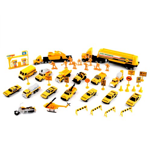 METRO Complete Construction Crew 43 Piece Mini Toy Diecast Vehicle Play Set, Comes with Street Play Mat, Variety of Vehicles and Figures by Metro