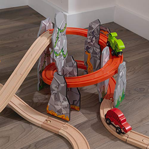 KidKraft Adventure Tracksâ¢: Dino World Volcano Escape 32-pc. Wooden Train Track and Vehicle Play Set, Gift for Ages 3+ from KidKraft