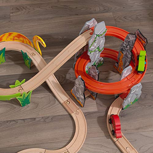 KidKraft Adventure Tracksâ¢: Dino World Volcano Escape 32-pc. Wooden Train Track and Vehicle Play Set, Gift for Ages 3+ from KidKraft