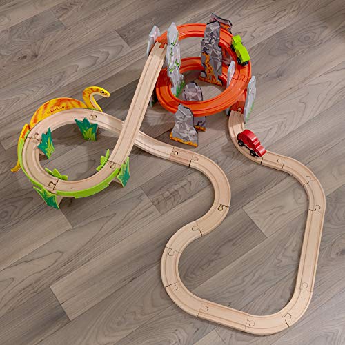 KidKraft Adventure Tracksâ¢: Dino World Volcano Escape 32-pc. Wooden Train Track and Vehicle Play Set, Gift for Ages 3+ from KidKraft