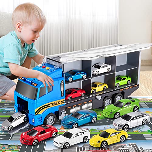 Toddler Toys for 3-9 Years Old Boys Race Model Car Double Side Transport Vehicle W/Play Mat, Die-cast Alloy Metal Car Toy Set Gifts for Age 3 4 5 6 Kids Child Boys Girls Birthday Party Favor from TEMI