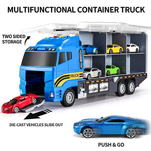 Toddler Toys for 3-9 Years Old Boys Race Model Car Double Side Transport Vehicle W/Play Mat, Die-cast Alloy Metal Car Toy Set Gifts for Age 3 4 5 6 Kids Child Boys Girls Birthday Party Favor from TEMI
