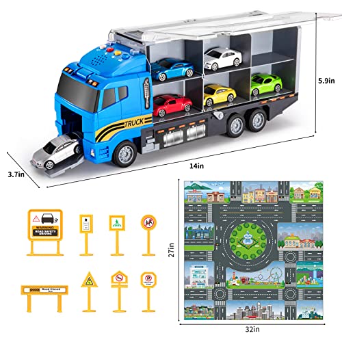 Toddler Toys for 3-9 Years Old Boys Race Model Car Double Side Transport Vehicle W/Play Mat, Die-cast Alloy Metal Car Toy Set Gifts for Age 3 4 5 6 Kids Child Boys Girls Birthday Party Favor from TEMI