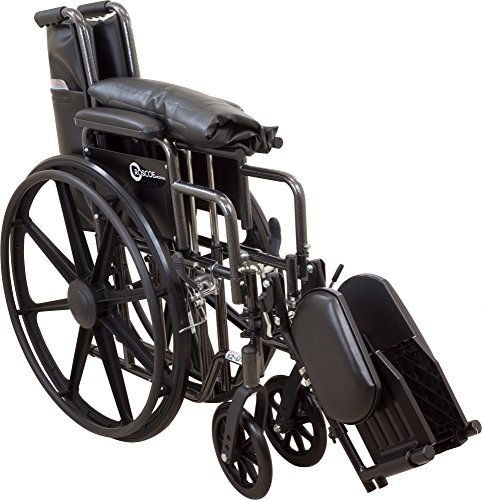 ProBasics Comfort Standard Wheelchair - Height Adjustable Seat - Flip Back Desk Arms - 300 Pound Weight Wapacity - Black - Elevating Leg Rest - 20" x 16" Seat by Roscoe Medical, Inc.