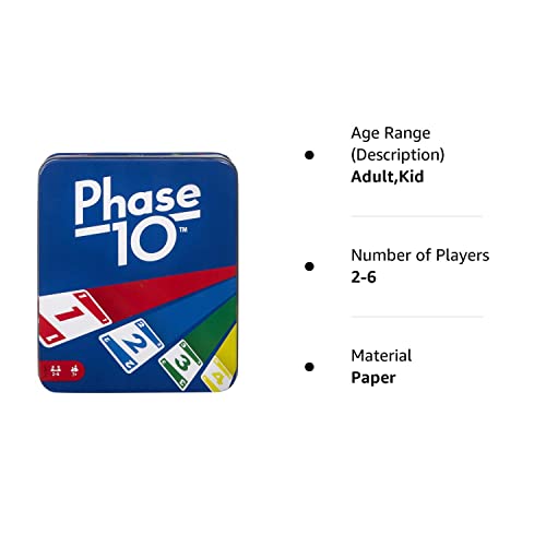 Phase 10 Card Game with 108 Cards, Makes a Great Gift for Kids, Family or Adult Game Night, Ages 7 Years and Older [Amazon Exclusive] from Mattel