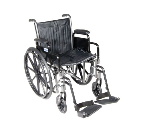 Drive Medical Silver Sport 2 Wheelchair with Various Arms Styles and Front Rigging Options, Black, 20 Inch by Drive Medical