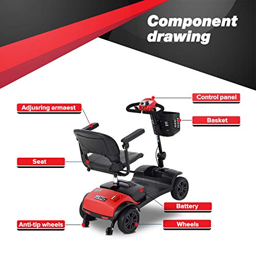 4 Wheel Mobility Scooter, Electric Powered Wheelchair Device, Compact Heavy Duty Mobile with Basket for Gravida, Foldable in Boot Trunk for Traveling with Seniors from TKEEAC