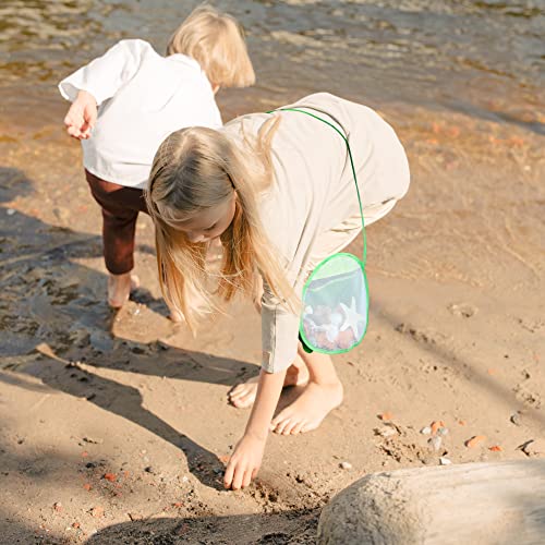 Novelty Place Sea Shell Bag for Kids, Shell Collecting Picking Up Holding Mesh Shells Bags with Strap for Children, Beach Sand Toy Seashell Bag Green & Grey (Pack of 2) by Novelty Place