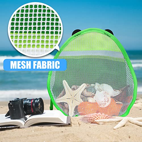 Novelty Place Sea Shell Bag for Kids, Shell Collecting Picking Up Holding Mesh Shells Bags with Strap for Children, Beach Sand Toy Seashell Bag Green & Grey (Pack of 2) by Novelty Place