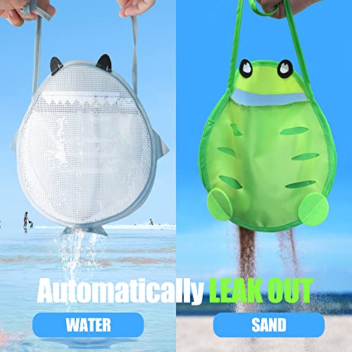 Novelty Place Sea Shell Bag for Kids, Shell Collecting Picking Up Holding Mesh Shells Bags with Strap for Children, Beach Sand Toy Seashell Bag Green & Grey (Pack of 2) by Novelty Place