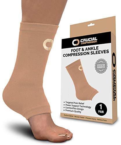 Ankle Brace Compression Sleeve for Men & Women (1 Pair) - Best Ankle Support Foot Braces for Pain Relief, Injury Recovery, Swelling, Sprain, Achilles Tendon Support, Heel Spur, Plantar Fasciitis Socks by Crucial Compression