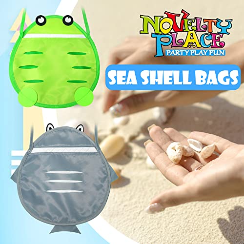 Novelty Place Sea Shell Bag for Kids, Shell Collecting Picking Up Holding Mesh Shells Bags with Strap for Children, Beach Sand Toy Seashell Bag Green & Grey (Pack of 2) by Novelty Place