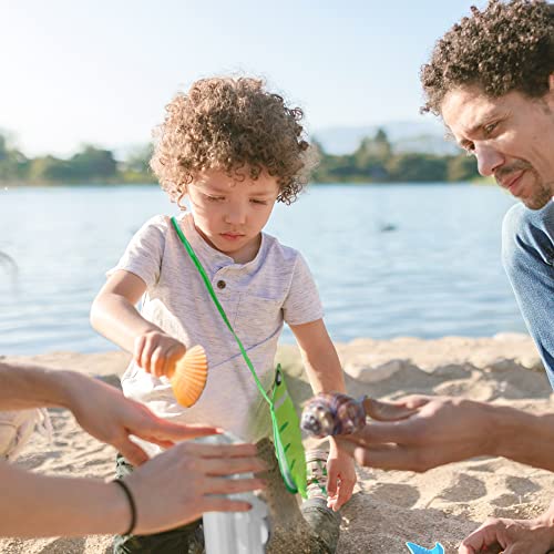 Novelty Place Sea Shell Bag for Kids, Shell Collecting Picking Up Holding Mesh Shells Bags with Strap for Children, Beach Sand Toy Seashell Bag Green & Grey (Pack of 2) by Novelty Place