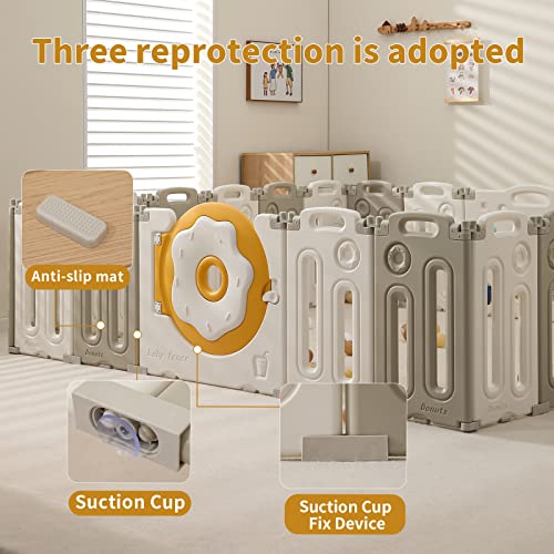 IFLETH Donut Baby Playpen Safety Sturdy Kids Play-Center-Yard, Donut Kids Activity Center for Indoor Outdoor Portable Baby Fence with Gate for Baby(14-Panels, White+Grey) by IFLETH