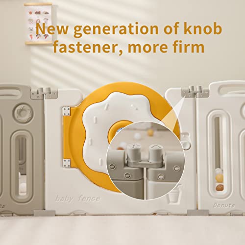 IFLETH Donut Baby Playpen Safety Sturdy Kids Play-Center-Yard, Donut Kids Activity Center for Indoor Outdoor Portable Baby Fence with Gate for Baby(14-Panels, White+Grey) by IFLETH