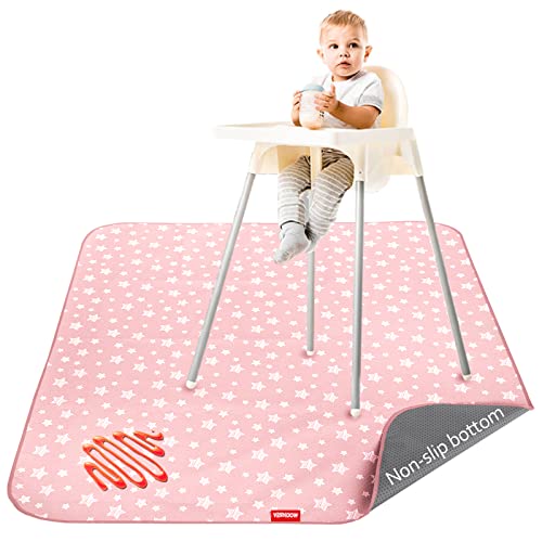Baby Splat Mat Anti Slip Waterproof High Chair Mat, Baby Feeding Table Cloth Floor Mat Cover, Baby Art Playtime Mat for Craft/Mealtime, 42X46 Inch Washable Portable Picnic Mat - Pink Star from 