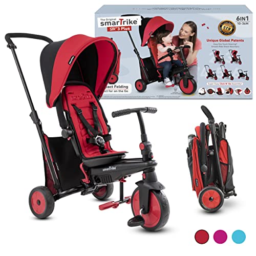 smarTrike Toddler Tricycle Stroller, Compact Bike Stroller for Kids, Easy Push Tricycle Kids Stroller Doubles as a Toddler Bike, Baby Tricycle for 1, 2, 3 Years Old Adjusts and Folds (Red, STR3) from smarTrike
