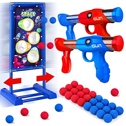 YIFUHH Shooting Game Toy for Kids with 2 pcs Foam Ball Popper Air Guns Moving Shooting Target 24 Foam Balls, Toy Blaster Gun for Indoor and Outdoor Play, Perfect Birthday for Boys 6 7 8 9 10+ by YIFUHH