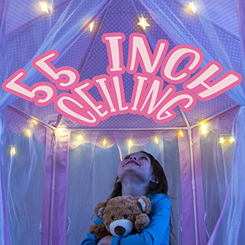 FoxPrint Castle Princess Tents for Little Girls with Lights, Soft Fairy Star Lighting for Indoor and Outdoor Play, Quick 55â x 53â Pop Up Canopy, Relaxation and Creative Space for Kids , Pink by FOXPRINT