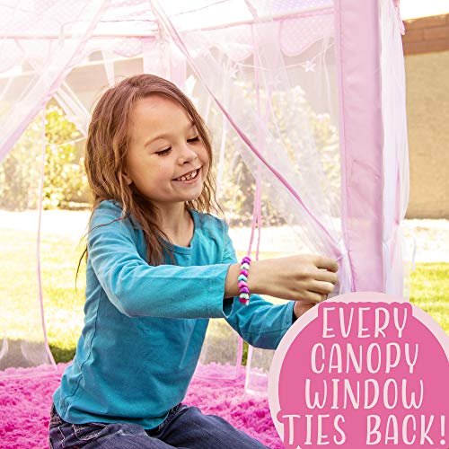 FoxPrint Castle Princess Tents for Little Girls with Lights, Soft Fairy Star Lighting for Indoor and Outdoor Play, Quick 55â x 53â Pop Up Canopy, Relaxation and Creative Space for Kids , Pink by FOXPRINT
