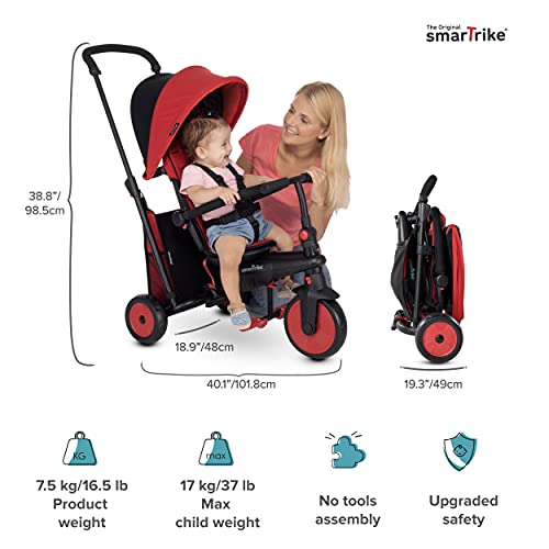 smarTrike Toddler Tricycle Stroller, Compact Bike Stroller for Kids, Easy Push Tricycle Kids Stroller Doubles as a Toddler Bike, Baby Tricycle for 1, 2, 3 Years Old Adjusts and Folds (Red, STR3) from smarTrike