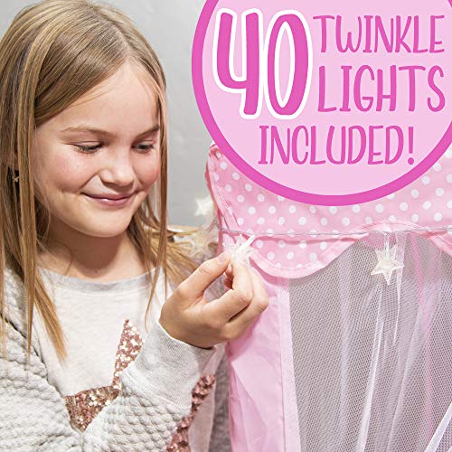FoxPrint Castle Princess Tents for Little Girls with Lights, Soft Fairy Star Lighting for Indoor and Outdoor Play, Quick 55â x 53â Pop Up Canopy, Relaxation and Creative Space for Kids , Pink by FOXPRINT