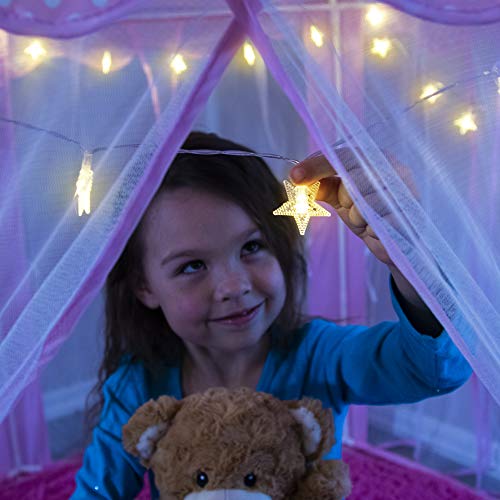 FoxPrint Castle Princess Tents for Little Girls with Lights, Soft Fairy Star Lighting for Indoor and Outdoor Play, Quick 55â x 53â Pop Up Canopy, Relaxation and Creative Space for Kids , Pink by FOXPRINT