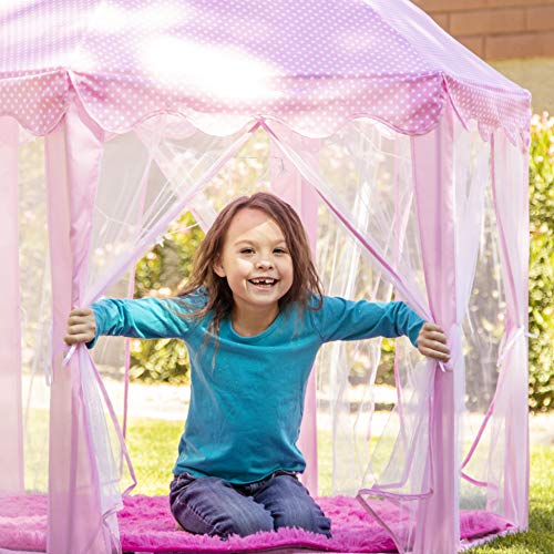 FoxPrint Castle Princess Tents for Little Girls with Lights, Soft Fairy Star Lighting for Indoor and Outdoor Play, Quick 55â x 53â Pop Up Canopy, Relaxation and Creative Space for Kids , Pink by FOXPRINT