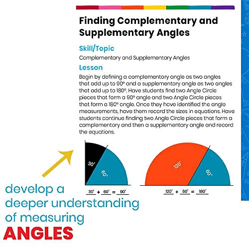 hand2mind Plastic Rainbow Angle Circles Classroom Set, 7 Different Angles and Degrees, Math Manipulatives for Elementary School, Angle Circle Maker, Geometry Set, Homeschool Supplies (Set of 24) by Zhanhui