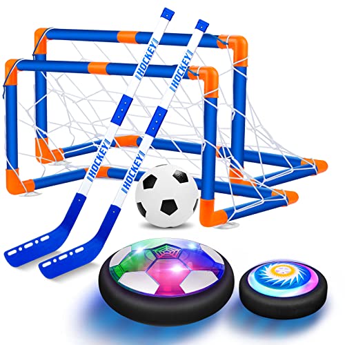 AoHu 3-in-1 Hover Hockey Soccer Ball Set for Kids, Rechargeable Led Lights Floating Air Football for Indoor Outdoor Sports Toys Gifts for Boys Girls Ages 3 4 5 6 7 8-12 Years Old by AoHu