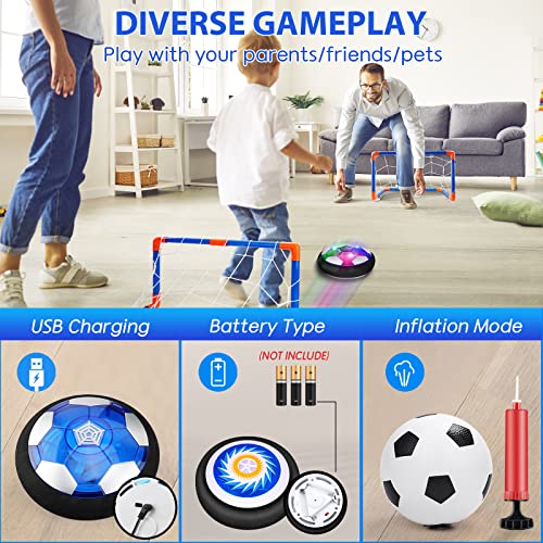 AoHu 3-in-1 Hover Hockey Soccer Ball Set for Kids, Rechargeable Led Lights Floating Air Football for Indoor Outdoor Sports Toys Gifts for Boys Girls Ages 3 4 5 6 7 8-12 Years Old by AoHu