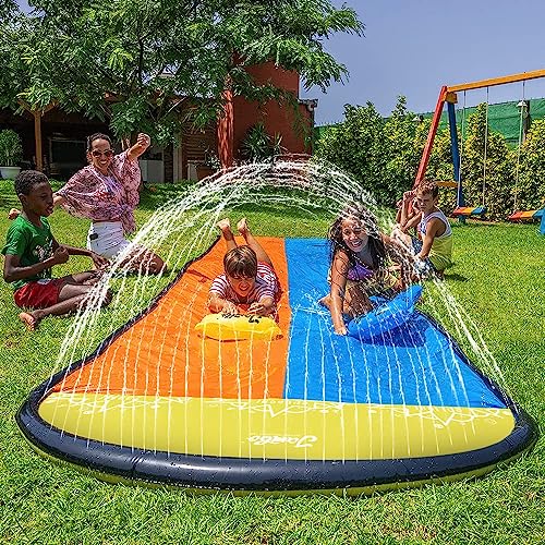 JAMBO 20' Extra Long Double Slip Splash and Slide with 2 Body Boards | XL Water Slide , Slip Slide with Sprinklers, Backyard Water Toys for Outdoor Play by Jambo