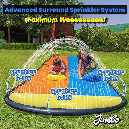 JAMBO 20' Extra Long Double Slip Splash and Slide with 2 Body Boards | XL Water Slide , Slip Slide with Sprinklers, Backyard Water Toys for Outdoor Play by Jambo