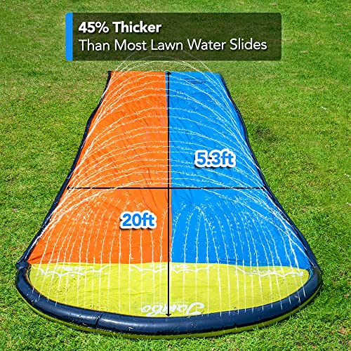 JAMBO 20' Extra Long Double Slip Splash and Slide with 2 Body Boards | XL Water Slide , Slip Slide with Sprinklers, Backyard Water Toys for Outdoor Play by Jambo