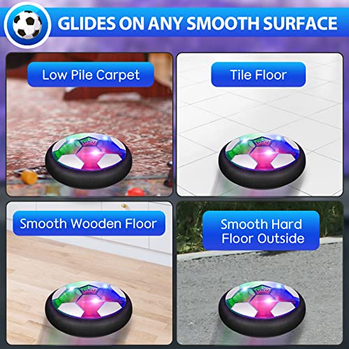 AoHu 3-in-1 Hover Hockey Soccer Ball Set for Kids, Rechargeable Led Lights Floating Air Football for Indoor Outdoor Sports Toys Gifts for Boys Girls Ages 3 4 5 6 7 8-12 Years Old by AoHu