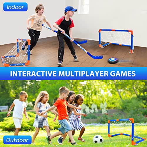 AoHu 3-in-1 Hover Hockey Soccer Ball Set for Kids, Rechargeable Led Lights Floating Air Football for Indoor Outdoor Sports Toys Gifts for Boys Girls Ages 3 4 5 6 7 8-12 Years Old by AoHu